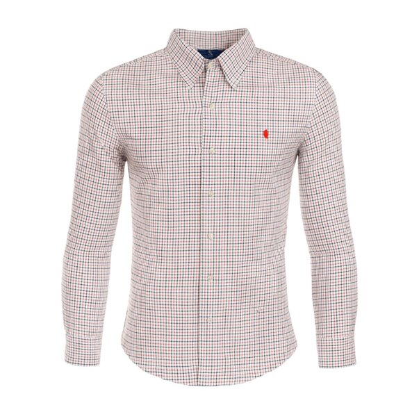 Ralph Lauren L/S Oxford Button Front Shirt Mens Medium Orange Navy Plaid - Picture 1 of 10